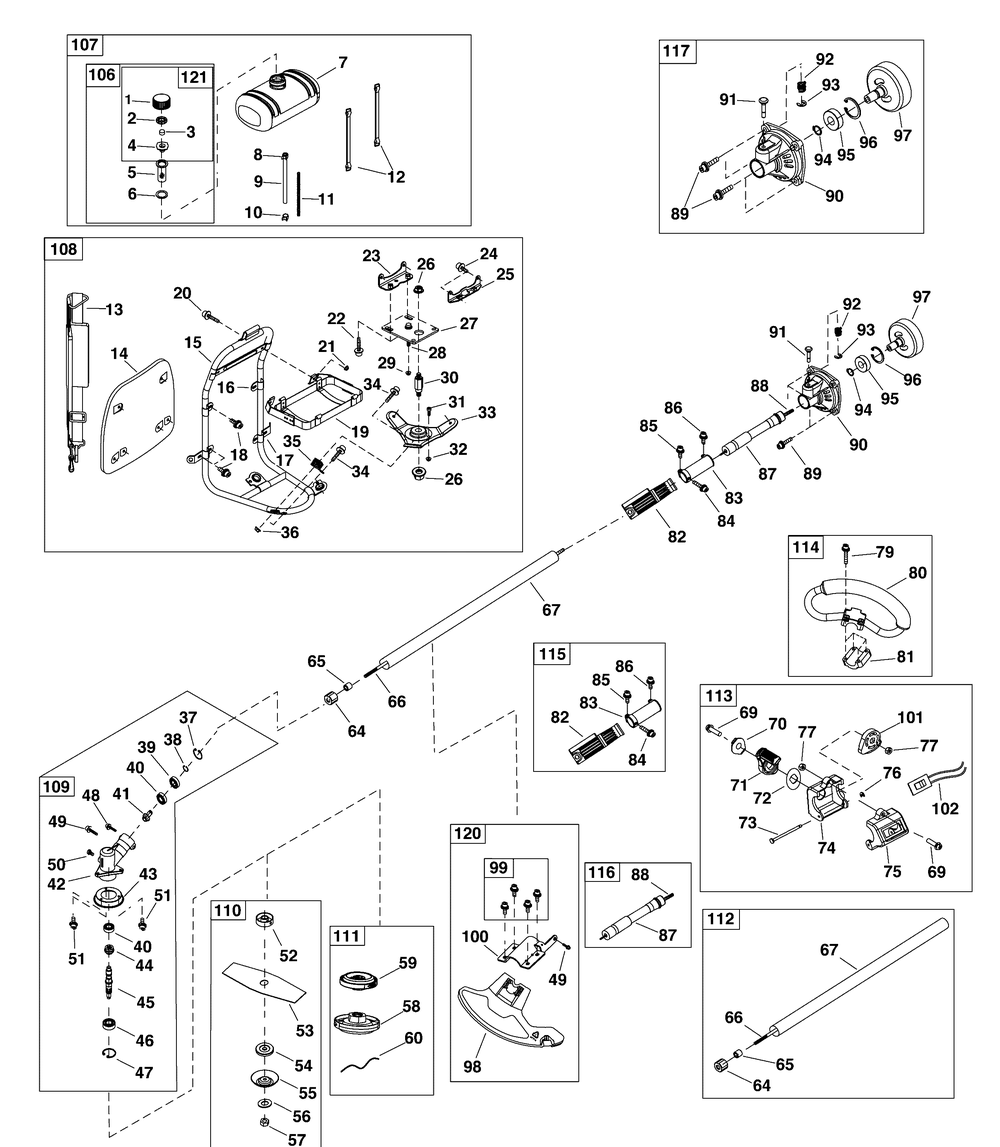 Shaft Group Diagram and Parts List for 1697285-A-BP43  Briggs and Stratton Brush Cutter